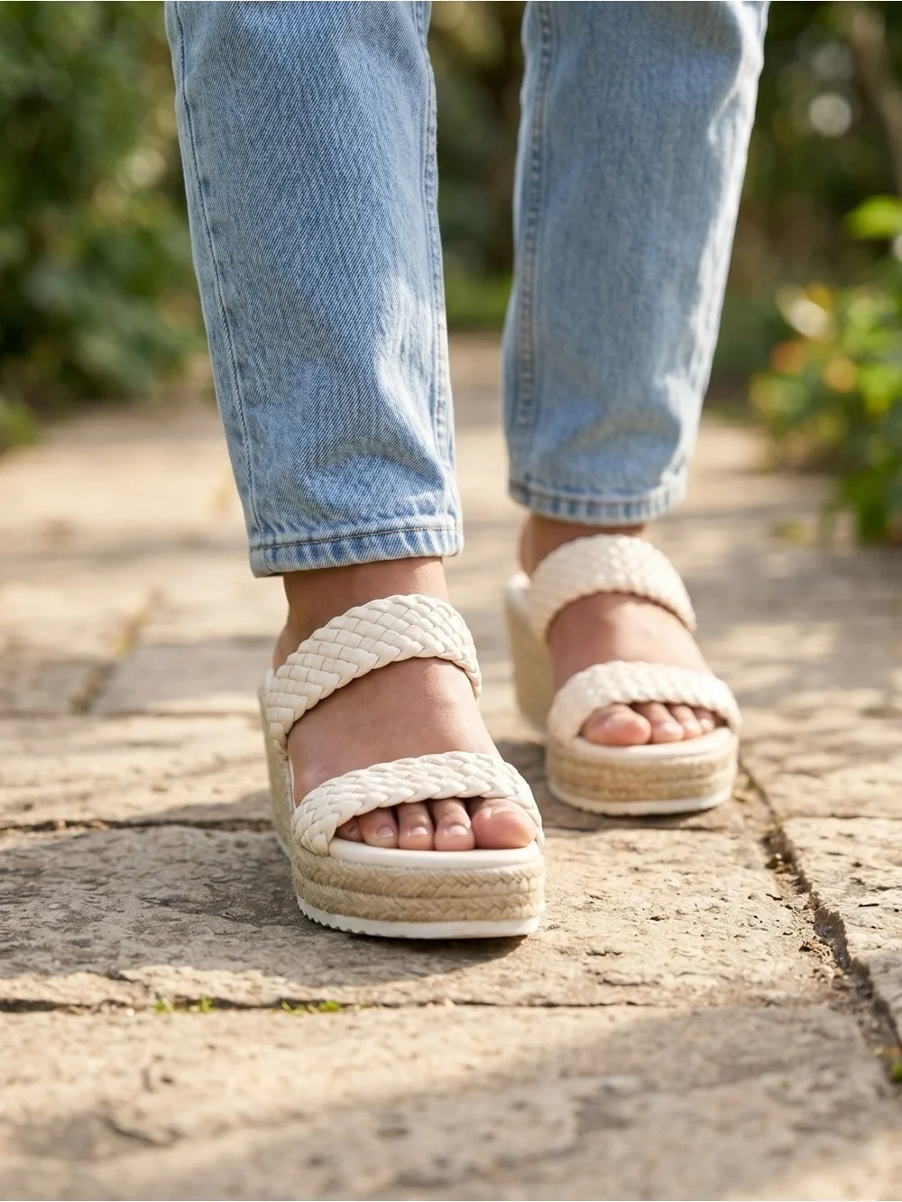 Woven Cream Platform Sandals for Women - Elevated Casual Style